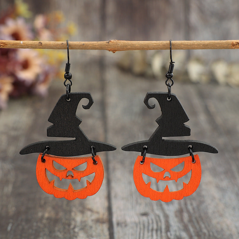 Wooden Pumpkin Shape Earrings